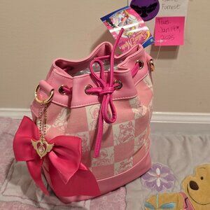 Sailor Moon Pink Checkered Bucket Crossbody Bag